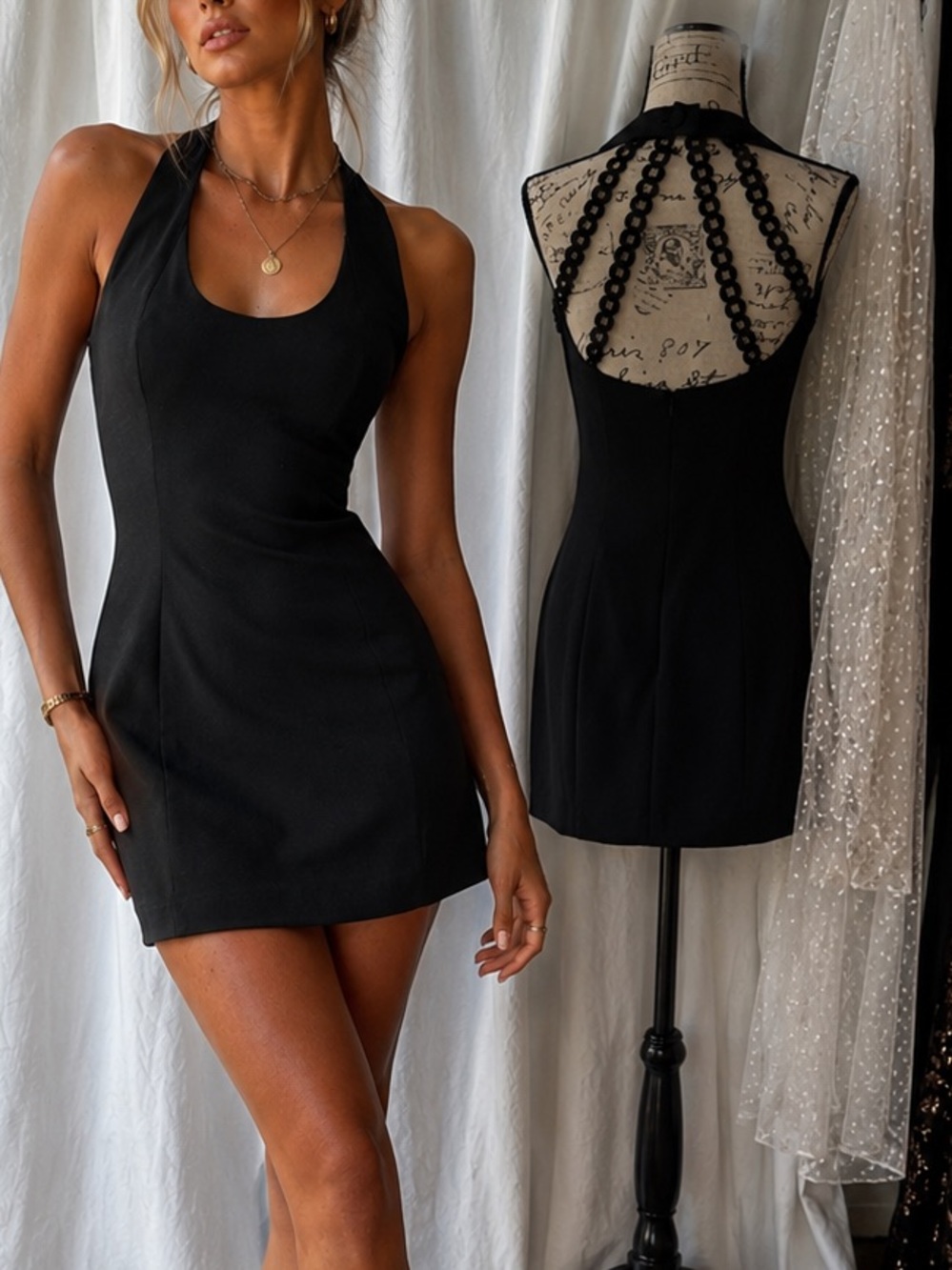 Nicole Miller Black Racerback Mini Dress
